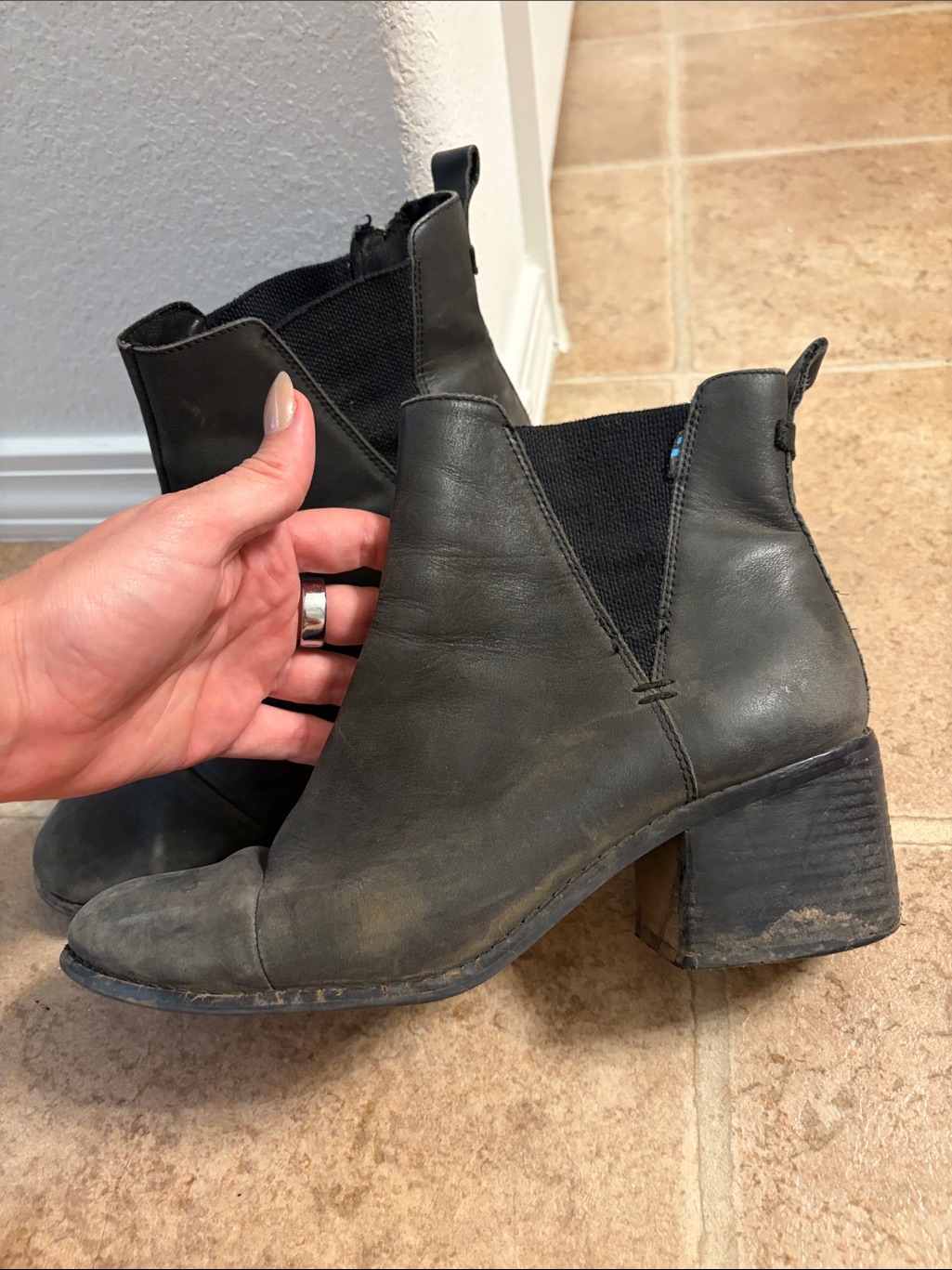 Toms Black Leather Chelsea Booties